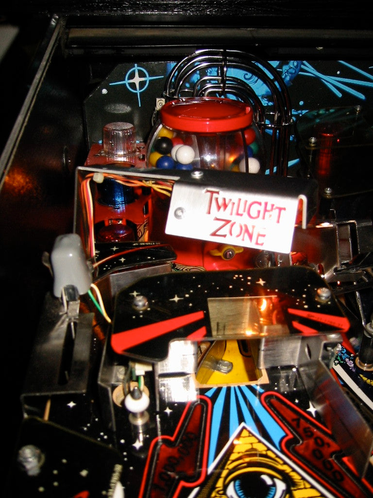 Twilight Zone Pinball Custom lamp shape with red lenses. The Mod Couple