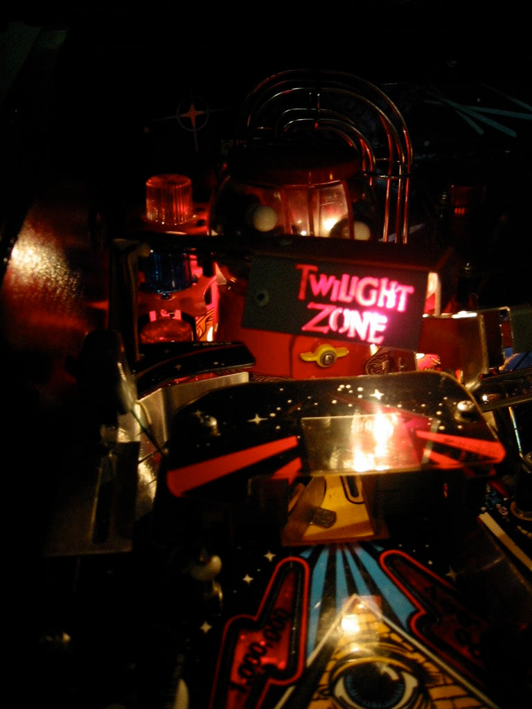 Twilight Zone Pinball Custom lamp shape with red lenses. The Mod Couple
